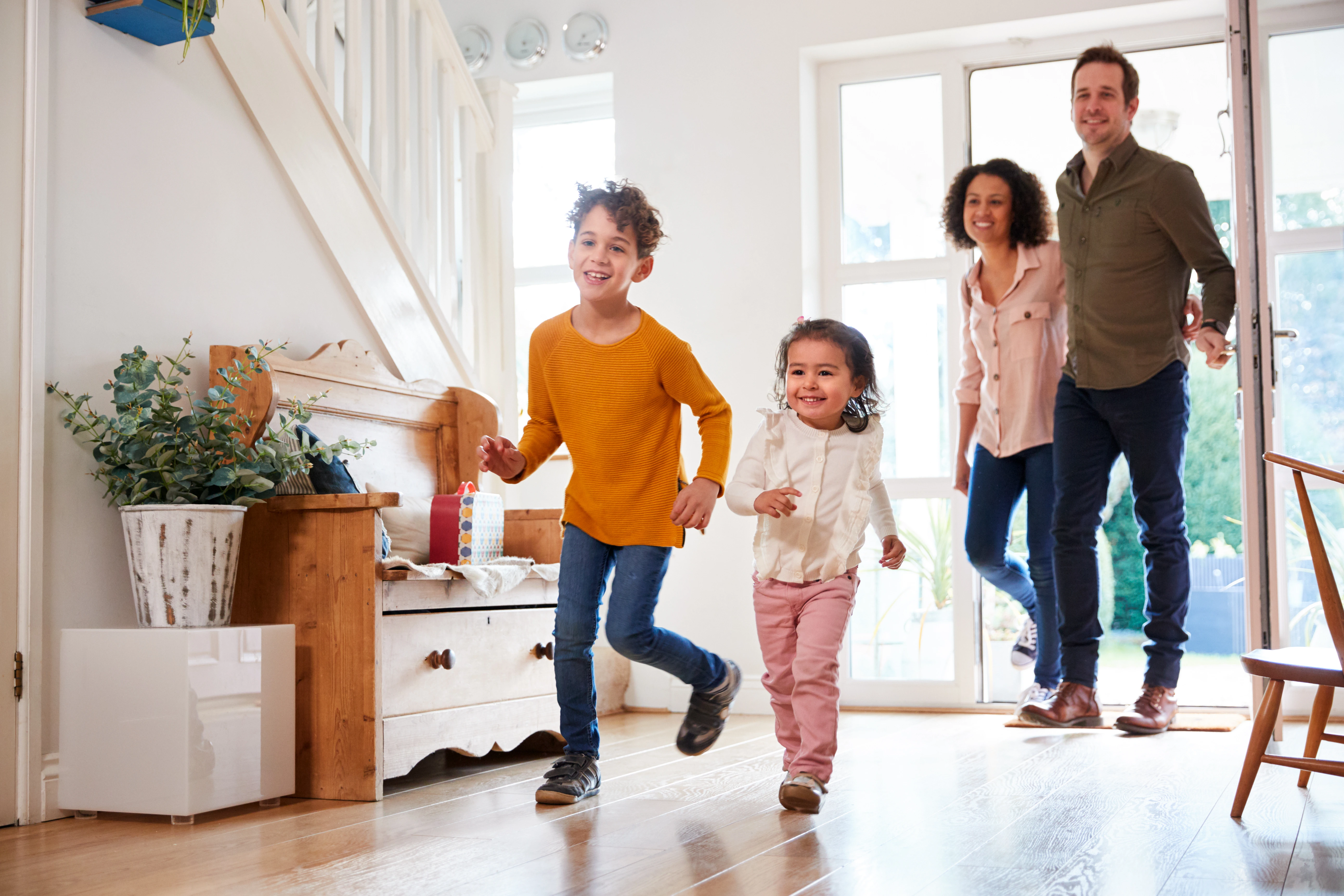Family playing inside