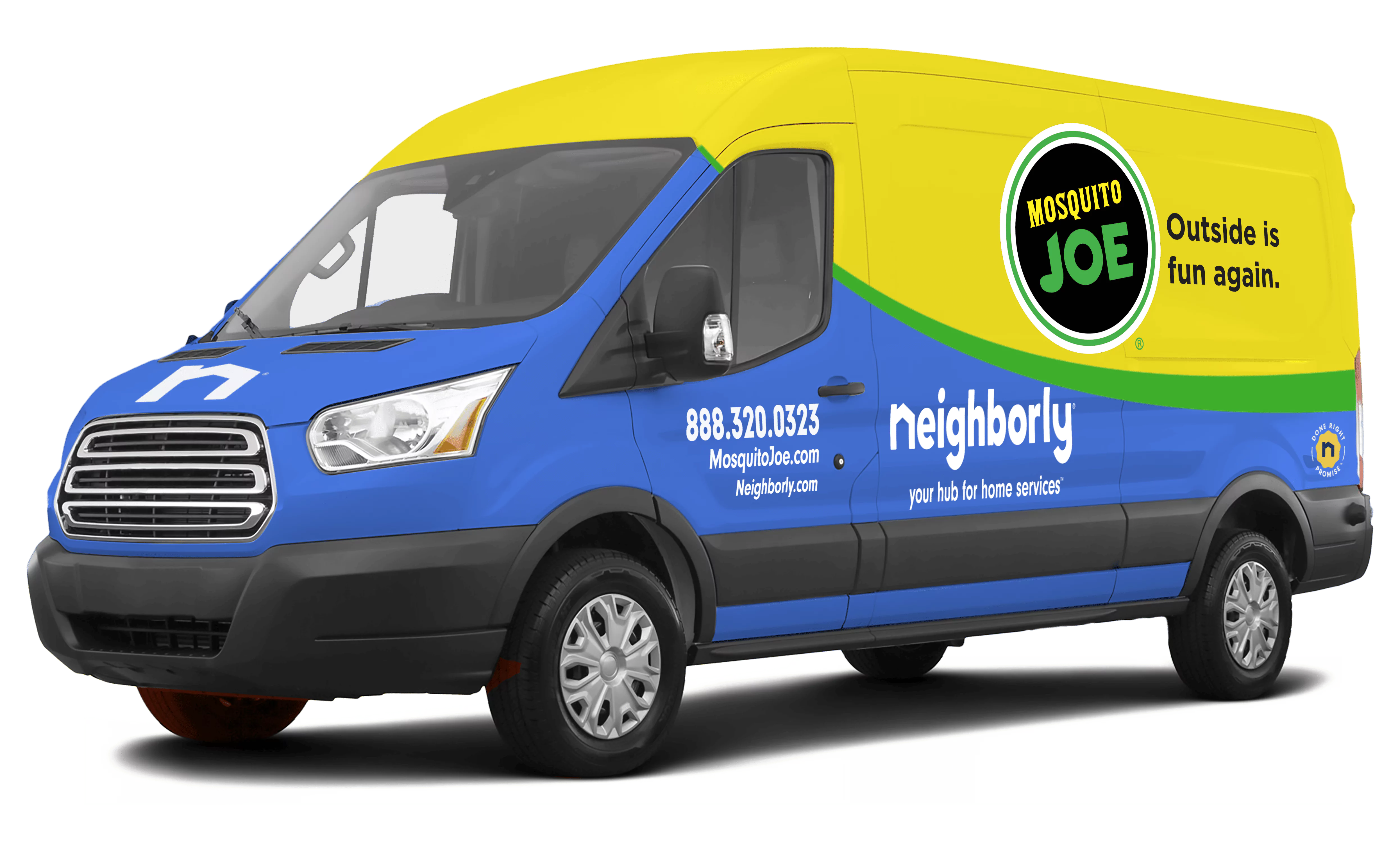 Mosquito Joe van with a location pin in the background.
