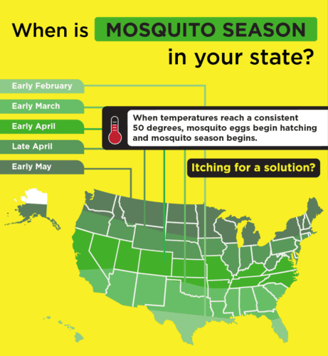 Graphic of mosquito season by state. North is in early May. South is in early February.