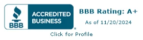 BBB Accredited Business seal. A+ Rating